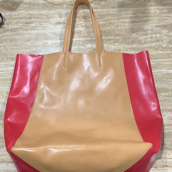 Neiman Marcus Red & Tan Leather Tote - Picture 6 of 7